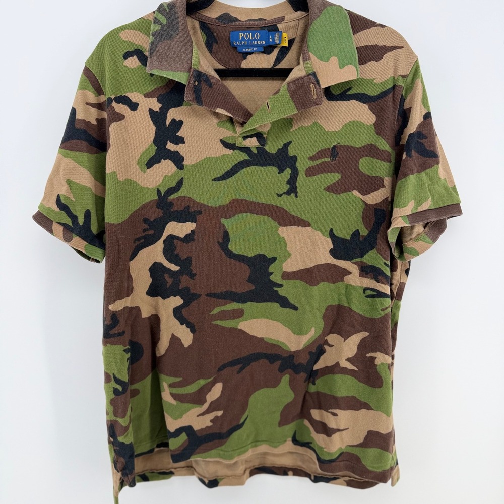 Polo Ralph Lauren Mens L Woodland Camo Polo Shirt Classic Fit Military Cotton